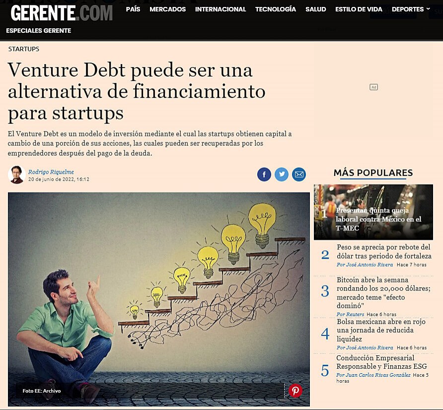 Venture Debt puede ser una alternativa de financiamiento para startups